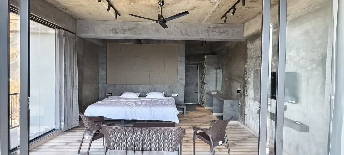 Luxury category — Premium room with glass wall and hill view